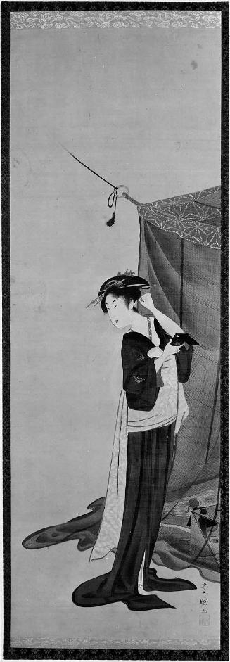 Woman Standing next to a Mosquito Net