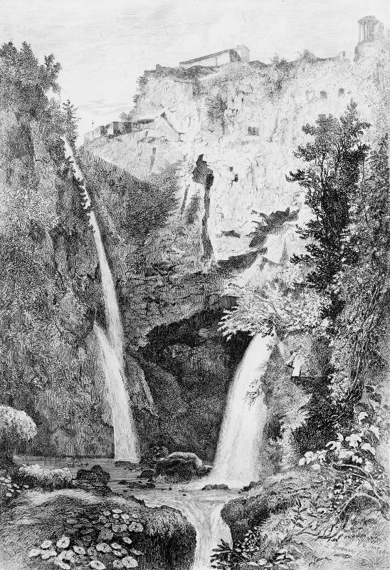 Italian landscape with waterfall (The Falls of Tivoli) (Cascades at Tivoli)