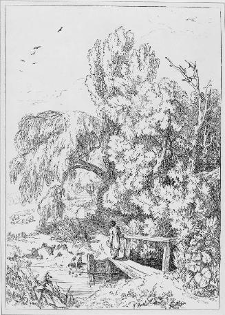 Landscape with Trees, Girl Crossing Footbridge