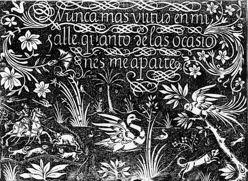 Panel with Hunter, birds, and animals
Nunca mas...