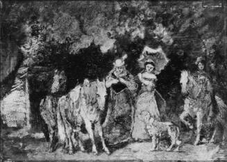 Two Women with Horses, a Dog, and an Attendant