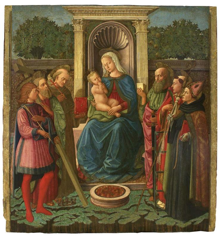 Virgin and Child Enthroned with Saints Sebastian, Andrew, Bernardino (?), Paul, Lawrence, and Augustine