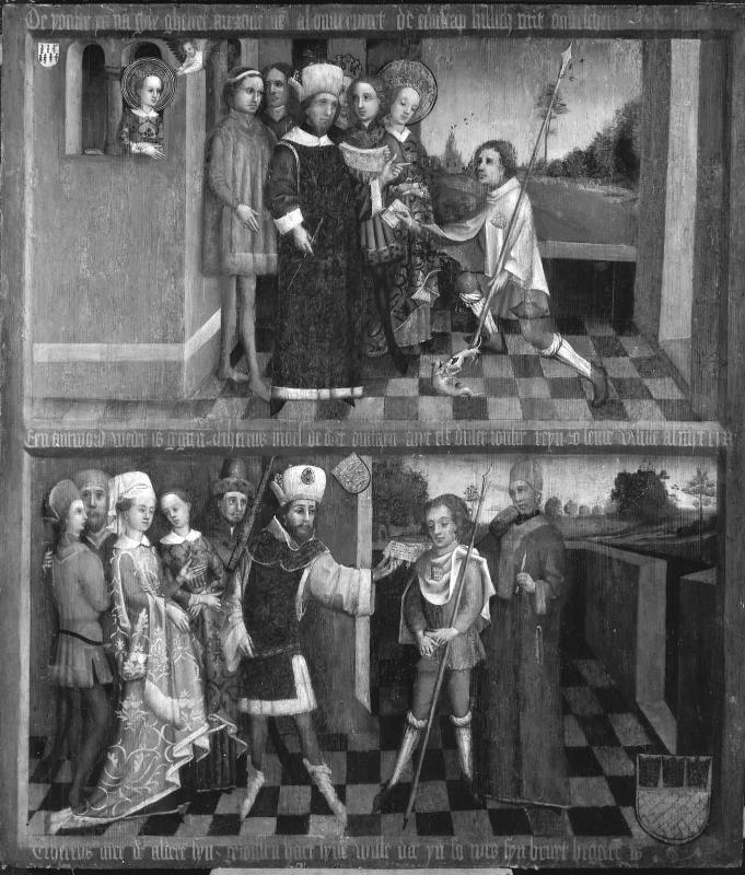 Scenes from the Life of Saint Ursula: Saint Ursula's Response is Delivered (above); Atherius and his Parents Make an Agreement Following Saint Ursula's Wishes (below)