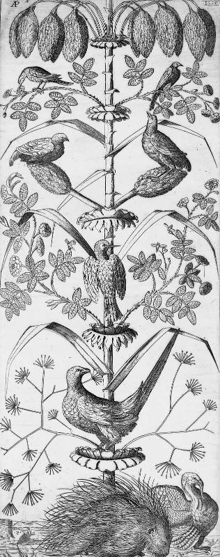 Ornamental Panel with Plants, a Porcupine, and a Turkey
