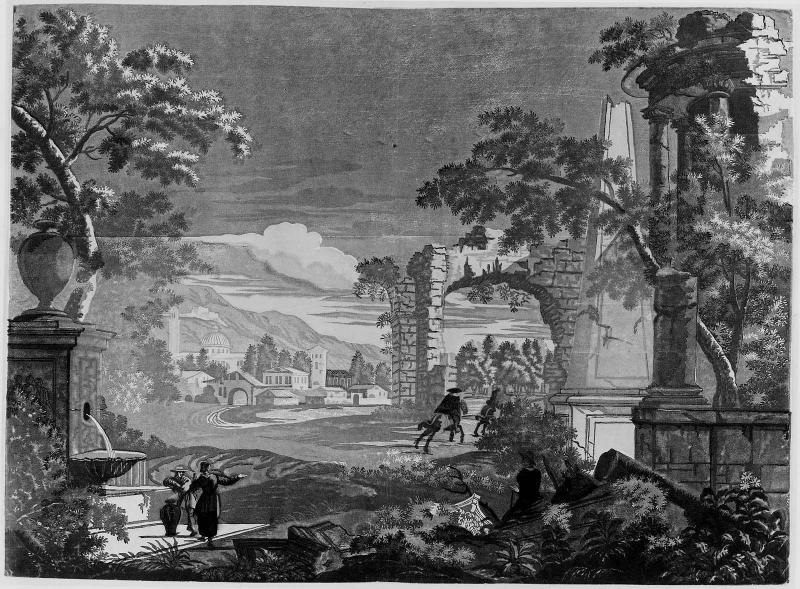 Heroic Landscape with Watering Place, Riders, and Obelisk