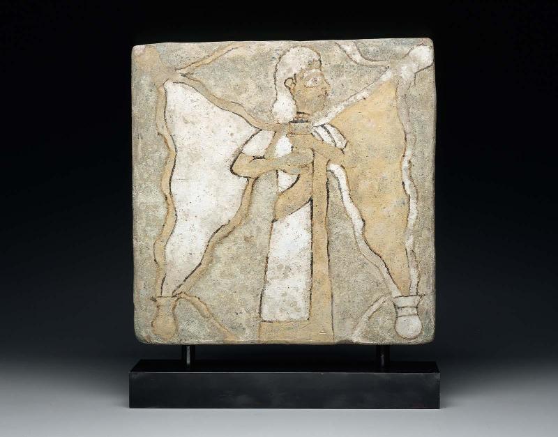 Tile: figure with streams of water flowing from jars held in his hand