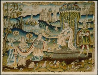 Pictorial embroidery: Esther and Ahasuerus