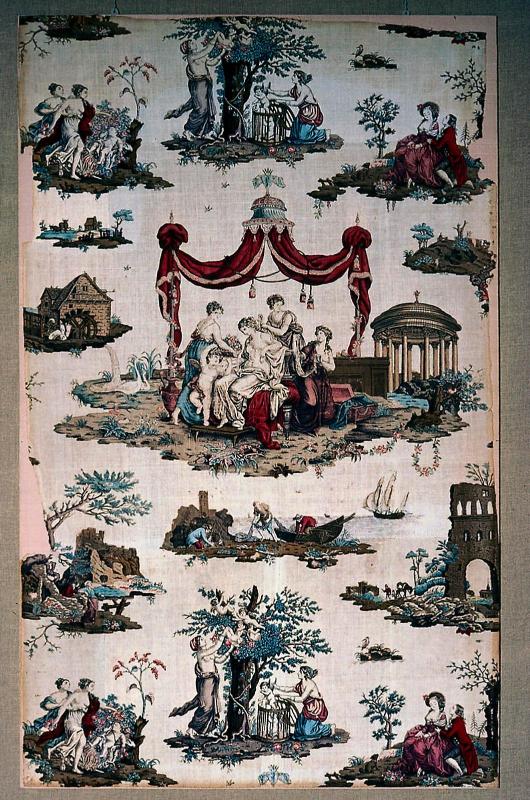 Woodblock printed cotton: The Toilette of Venus and the Merchant of Love