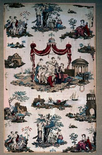 Woodblock printed cotton: The Toilette of Venus and the Merchant of Love