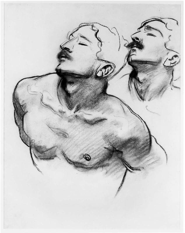 Sketch for the Sorrowful Mysteries, The Carrying of the Cross - Head and Shoulders of a Man - Boston Public Library Murals