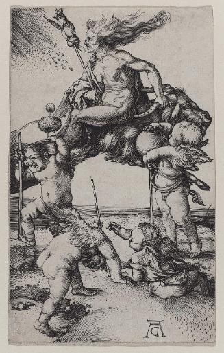 Witch Riding Backwards on a Goat, Accompanied by Four Putti