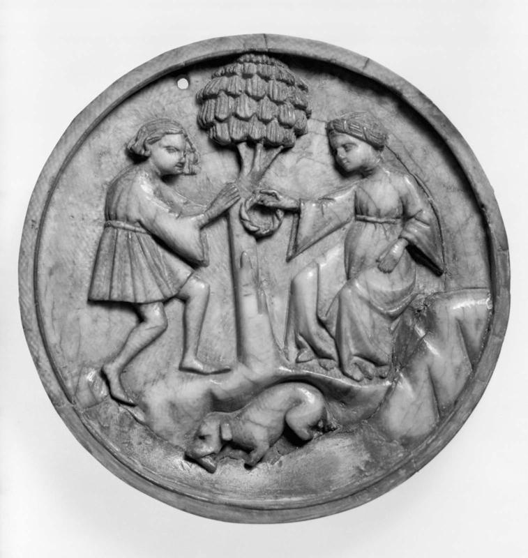 Mirror case depicting lovers