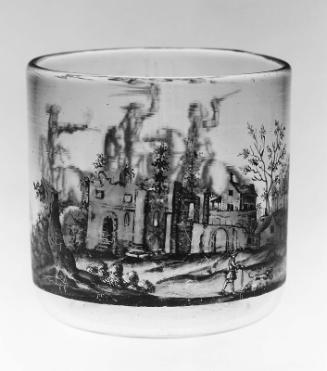 Detail: scene w/ ruins & landscape