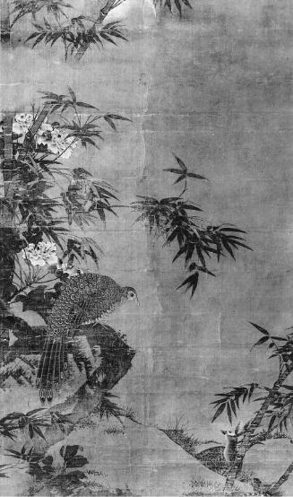Birds, hibiscus, bamboo, and rock
