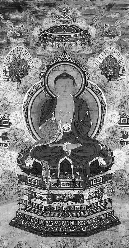 Shakyamuni enthroned amid clouds