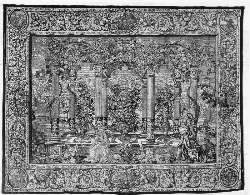 Tapestry: Pergola with Figures (probably from a series of pergola tapestries)
