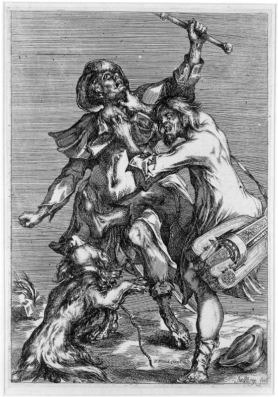 A Hurdy-Gurdy Player Attacking a Pilgrim