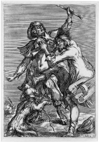 A Hurdy-Gurdy Player Attacking a Pilgrim