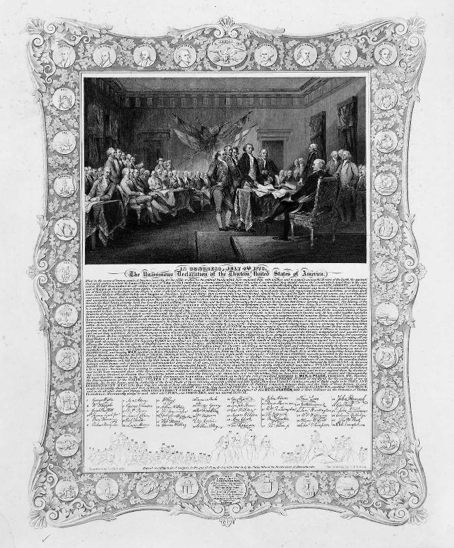 The Signing of the Declaration of Independance framed with a picture of the same