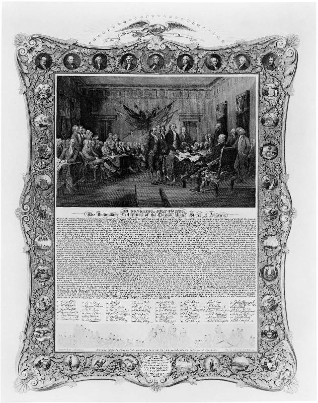 The Signing of the Declaration of Independance framed with a picture of the same