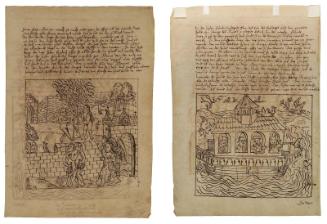Recto: Temptaton and Expulsion of Adam and Eve
Verso: Noah's Ark
copied from Chronecken der Sasson, Mainz: Peter Schoeffer, 1492