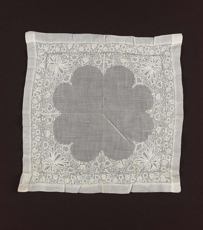 Large square handkerchief of white mull