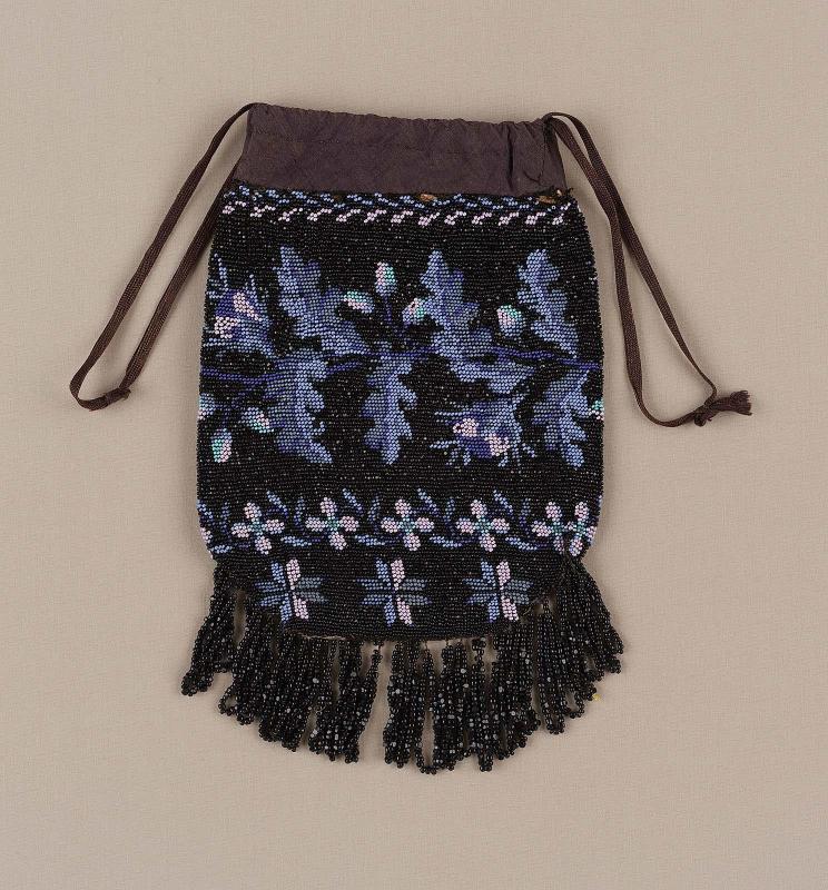 Knitted and beaded drawstring bag