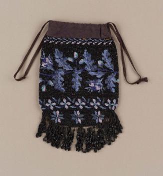 Knitted and beaded drawstring bag