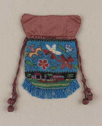 Knitted and beaded drawstring bag