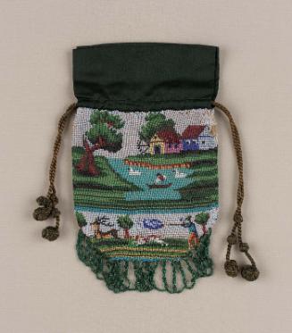 Knitted and beaded drawstring bag