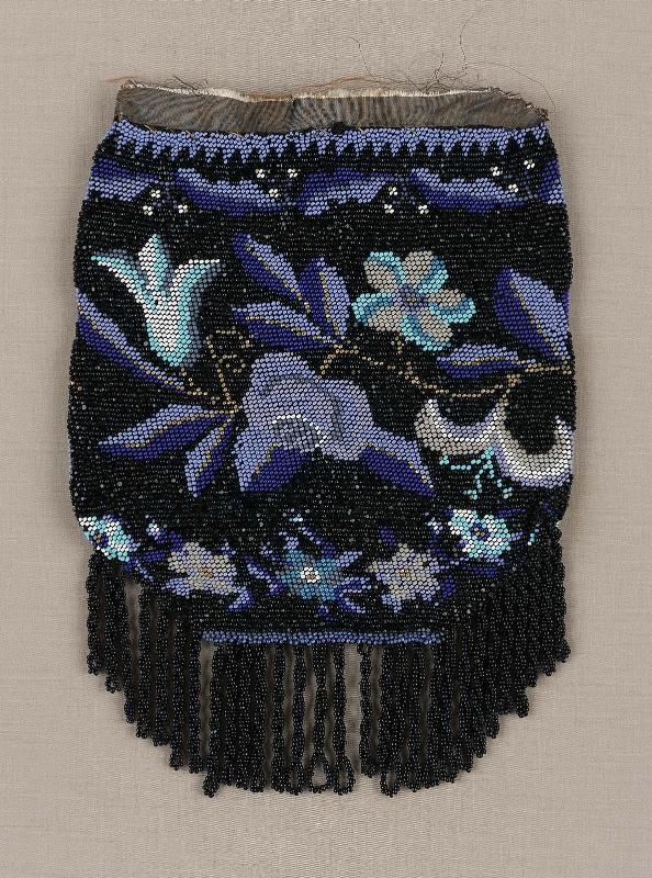Knitted and beaded drawstring bag
