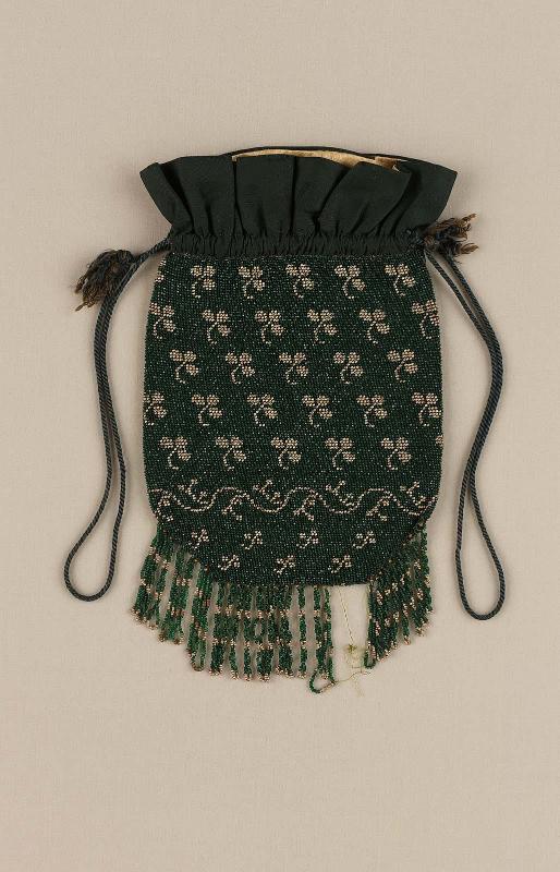 Knitted and beaded drawstring bag