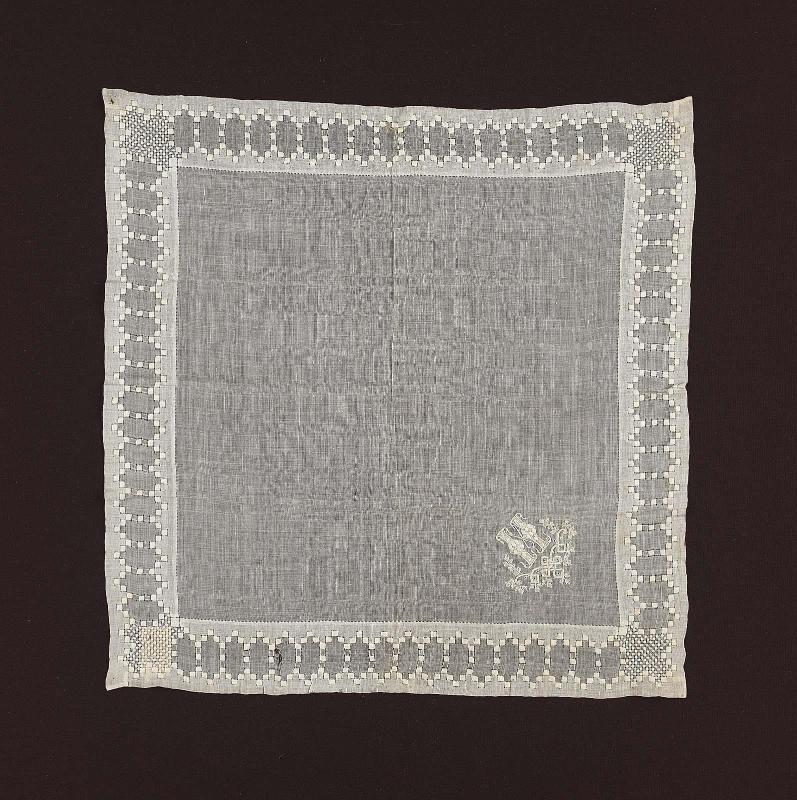 Embroidered white linen handkerchief