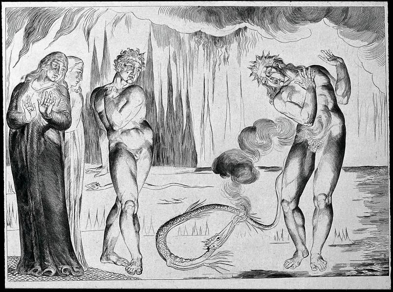 Buoso Donati attacked by the serpent, Dante's Inferno Canto XXV