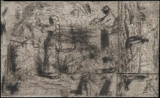 Three Sketches: Woman Laying out Wash, Man Leaning on a Spade, and Seated Peasant