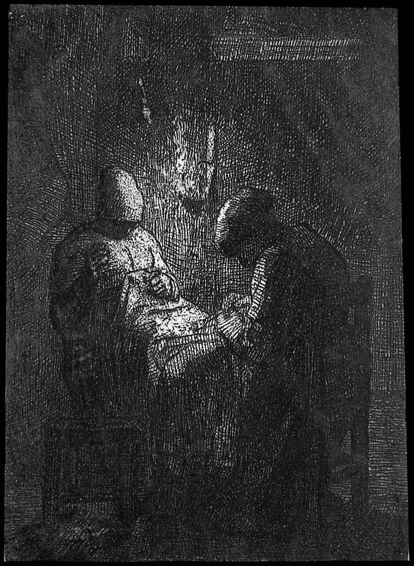 Women Sewing by Lamplight