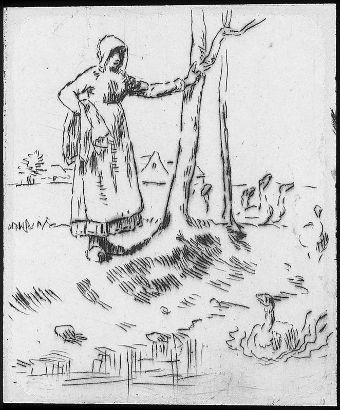Young Woman Tending Geese