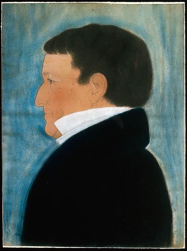 Man with short Hair and white Stock, profile