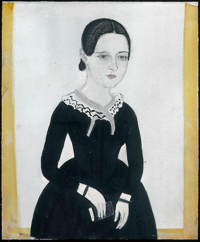 Girl in a black dress holding a blue Book