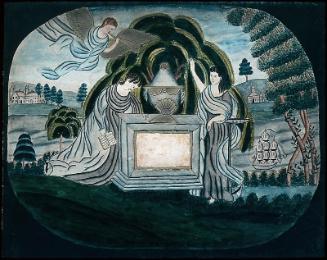 Two Girls mourning by a Tomb, and an Angel blowing a Trumpet