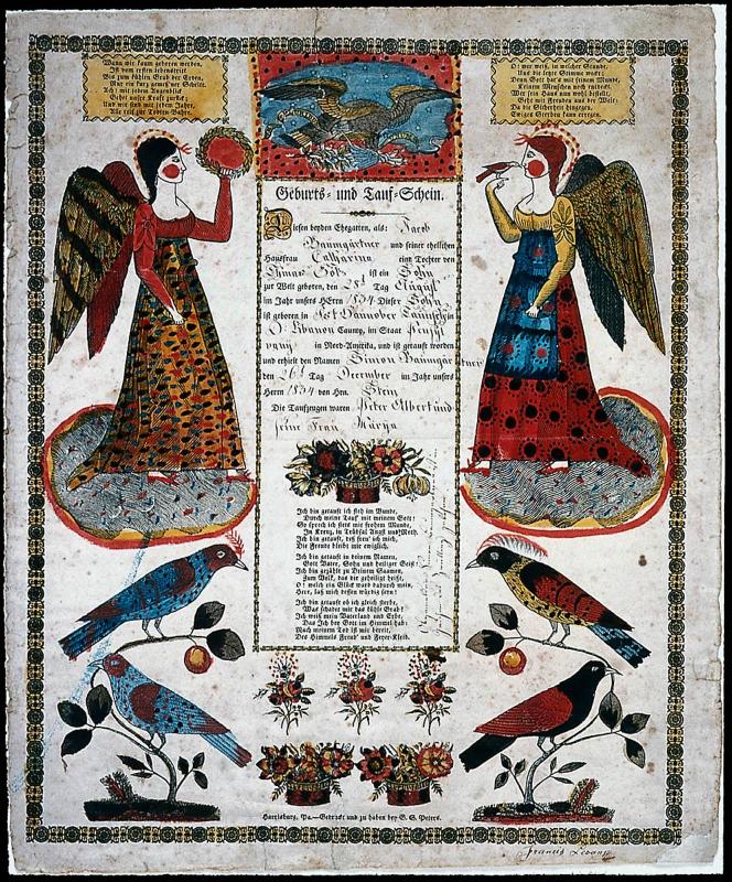 Birth and baptismal certificate for Simon Baumgärtner