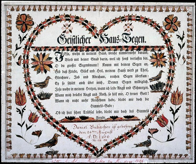 House blessing and birth record of Daniel Bubacher, 1806