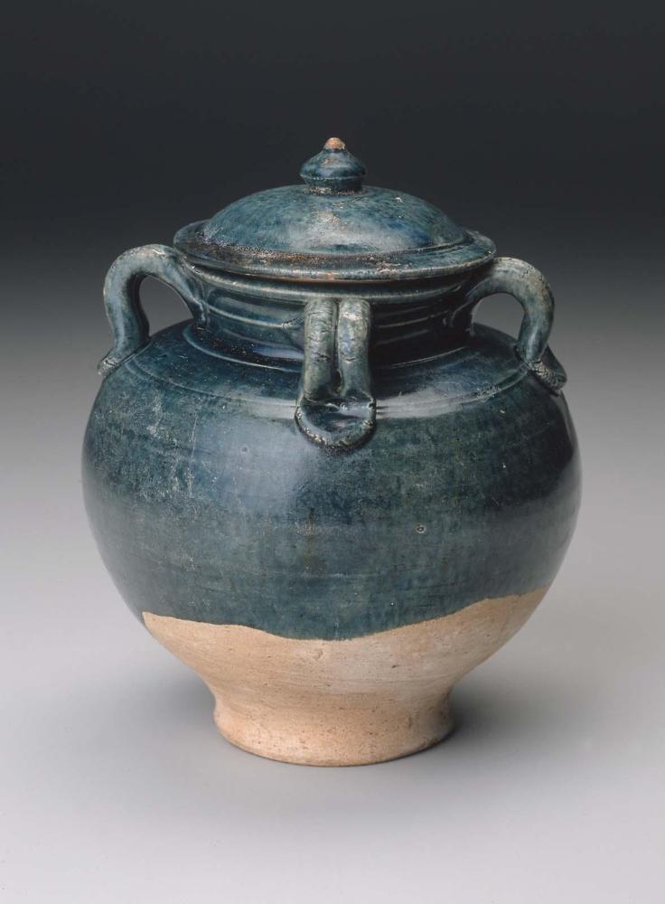 Covered jar with four handles