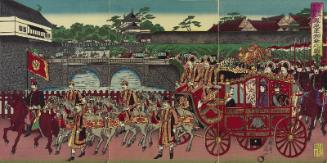 The Phoenix Carriage Leaving Nishi-no-maru of the Imperial Palace to Attend a Military Review at Aoyama (Nishinomaru kokyo yori Aoyama kanpeishiki hôôsha miyuki no zu)