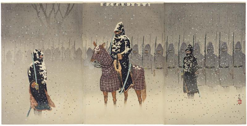 Illustration of the Landing and Advance to Weihaiwei (Ikaiei jôriku shingun no zu)