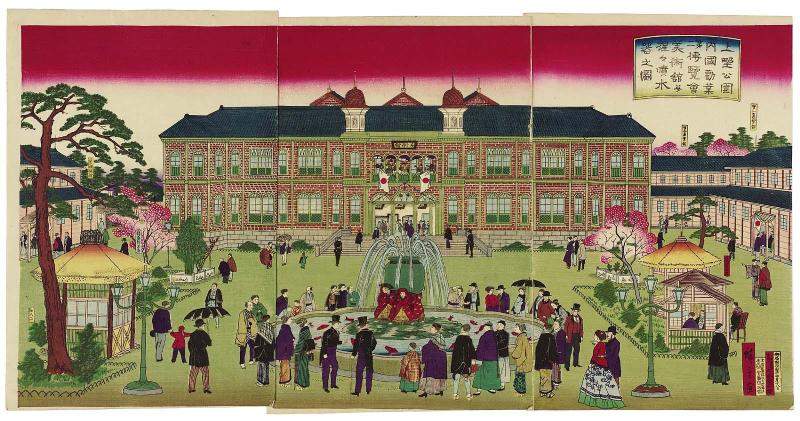 The Fine Arts Museum and the Shôjô Fountain at the Second National Industrial Exposition in Ueno Park (Ueno kôen naikoku kangyô daini hakurankai bijutsukan oyobi shôjô funsuiki no zu)