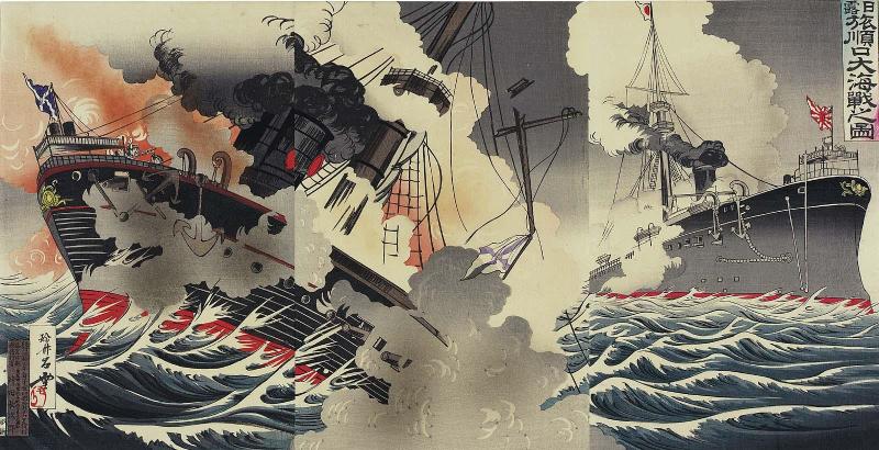 Illustration of the Great Naval Battle at the Harbor Entrance to Port Arthur in the Russo-Japanese War (Nichiro Ryojunkô daikaisen no zu)