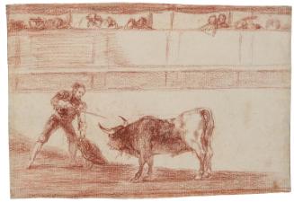 Pedro Romero Killing a Bull that He Has Subdued.  
Preparatory drawing for the etching, Tauromaquia, plate 30 (Pedro Romero matando á toro parado)