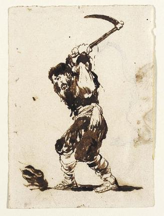 Man with Upraised Pick (Adz ); Hindquarters of an Animal (verso)