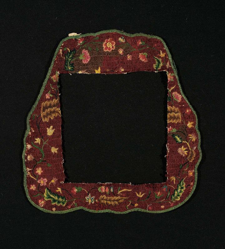 Set of unfinished embroidered handscreens, one of three
